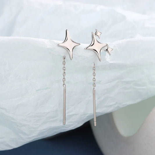Ventfille 925 Sterling Silver Star Drop Earrings for Women | Simple Tassel Chain Office Jewelry