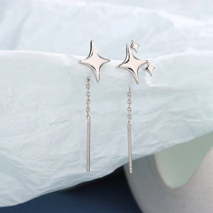 Ventfille 925 Sterling Silver Star Drop Earrings for Women | Simple Tassel Chain Office Jewelry